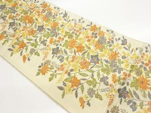 草花に葉模様織出し名古屋帯